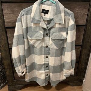 Love Tree Sage and Cream Checkered Shirt Jacket